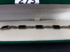 VINTAGE SILVER, MARCASITE & ONYX BRACELET