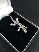 STERLING SILVER MARCASITE SALAMANDER WITH GREEN STONE EYES