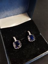 PAIR OF SILVER & BKUE STONE CRYSTAL EARRINGS