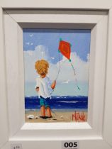 MICHELLE CARLIN - OIL ON BOARD - FLYING MY KITE 16CM X 11CM