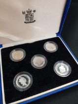 SET OF 5 SILVER £1 COINS CASED