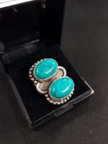 LARGE TURQUOISE RING - POSSIBLY SILVER