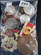 BAG LOT OF MILITARY & MASONIC BADGES, BUTTONS ETC