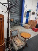 BENTWOOD COAT STAND, CHAIR & LAMP TABLE