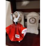 2 BELLEEK CLOCKS AND DOULTON FIGURE