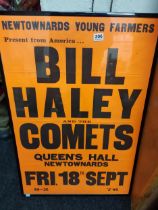 ORIGINAL 1964 'DAYGLO ORANGE' PAPER POSTER - BILL HALEY AND THE COMETS 520MM WIDE X 780MM TALL