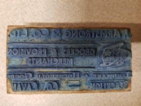 OLD IRISH ADVERTISING BLOCK STAMPER J.ARMSTRONG COUNTY CAVAN