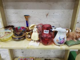 SHELF LOT TO INCLUDE RUBY GLASS