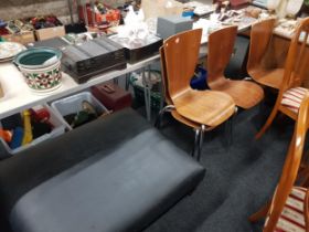 SET OF 4 DESIGNER CHAIRS AND LARGE LEATHER STOOL