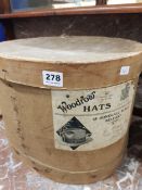 OLD ADVERTISING WOODROW HAT BOX COMPLETE WITH BOWLER HAT