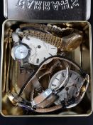 TIN OF WATCHES AND WATCH PARTS