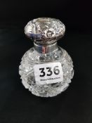 CUT GLASS SILVER TOPPED PERFUME BOTTLE WITH STOPPER