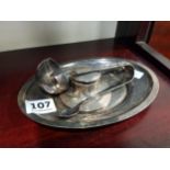 SILVER INKWELL, EP PIN TRAY, TONGS AND LADLES