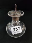 STUART CUT CRYSTAL DECANTER WITH LONDON SILVER POURER BY ARMY & NAVY CO.
