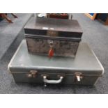 VINTAGE SUITCASE AND METAL DEEDS BOX