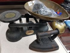SET OF SALTER SCALES & WEIGHTS & OLD IRON