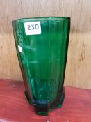 ART DECO PEACOCK GREEN GLASS VASE BY RUDOLF SCHROTER