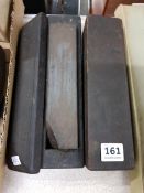 2 OLD ANTIQUE SHARPENING STONES PLUS A BOXED IRON JOINERS PLANE
