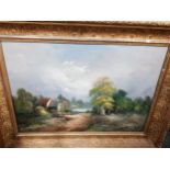 LARGE GILT FRAMED FACTORY OIL