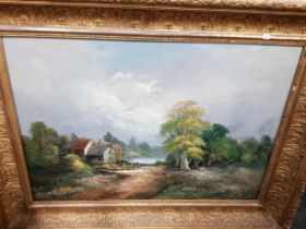 LARGE GILT FRAMED FACTORY OIL