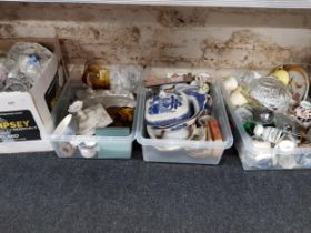 4 BOX LOTS CHINA, ORNAMENTS & GLASSWARE