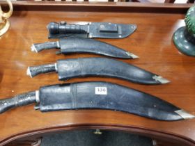 3 X KUKRI & 1 MODERN DIVERS KNIFE