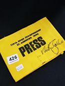 119TH OPEN CHAMPIONSHIP ST.ANDREWS 1990 PRESS ARMBAND, SIGNED NICK FALDO WITH PIC AND COMPLIMENTS