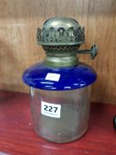 VICTORIAN GLASS OIL LAMP BOWL WITH BRISTOL BLUE