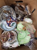 BOX LOT TO INCLUDE LIMOGES, CARLTONWARE, EPNS ETC