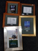 5 FRAMED GOLF MEMORABILIA WITH SIGNATURES - VIJAY SINGH, NICK PRICE, CHAD CAMPBELL, STUART APPLEBY