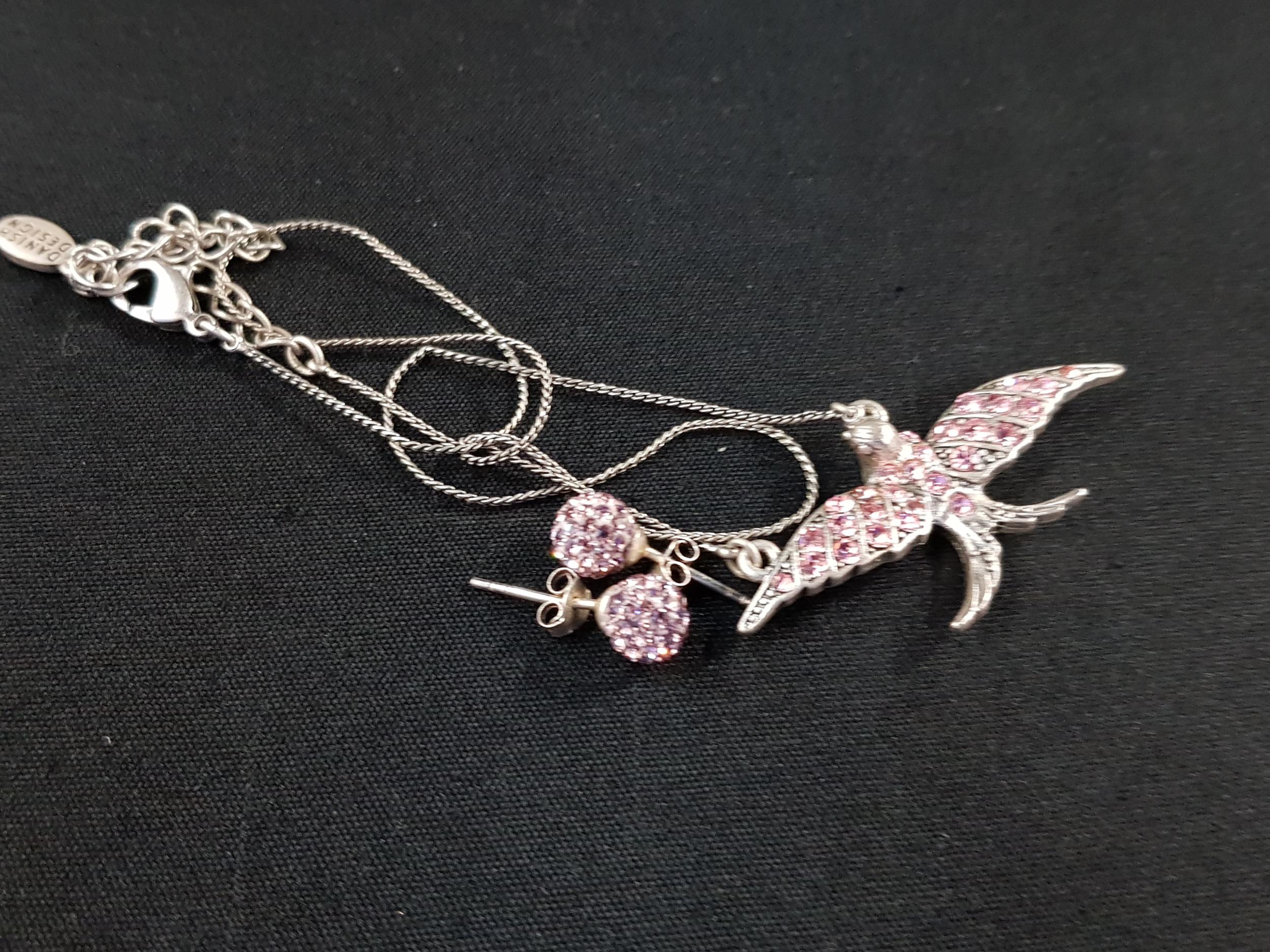 DANISH CRYSTAL SWIFT BIRD NECKLACE & MATCHING CRYSTAL EARRINGS