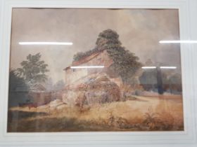 ANTIQUE WATERCOLOUR - DERELICT FARM - UNSIGNED 48CM X 35CM