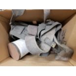 BOX OF GAS MASKS & OTHER WORLD WAR II ITEMS