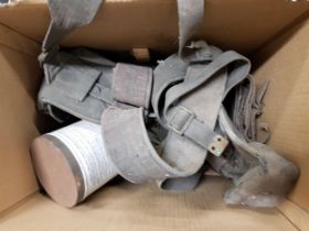 BOX OF GAS MASKS & OTHER WORLD WAR II ITEMS