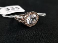 ORNATE SILVER WHITE STONE RING WITH CRYSTAL SURROUND