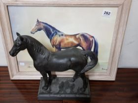 FRAMED HORSE PAINTING & HORSE ORNAMENT