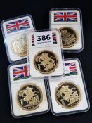 5 LARGE COMMEMORATIVE CASED COINS