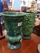 2 X GREEN SYLVAC VASES