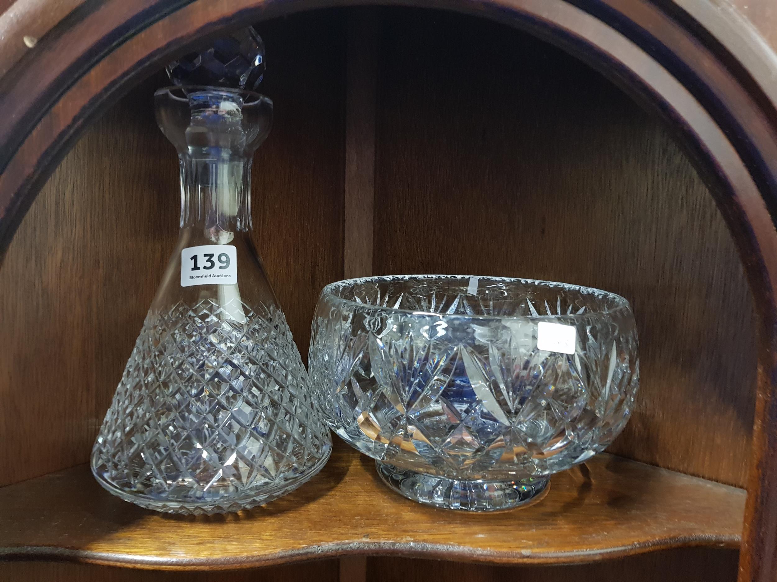 CUT GLASS BOWL, CUT GLASS DECANTER & STOPPER