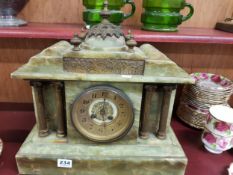 LARGE GREEN VICTORIAN MANTLE CLOCK WITH KEY AND PENDULUM