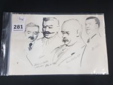 INTERESTING ORIGINAL PEN AND INK SKETCH OF 4 IRISH REPUBLICAN LEADERS BY SIR R.PONSONBY STAPLES