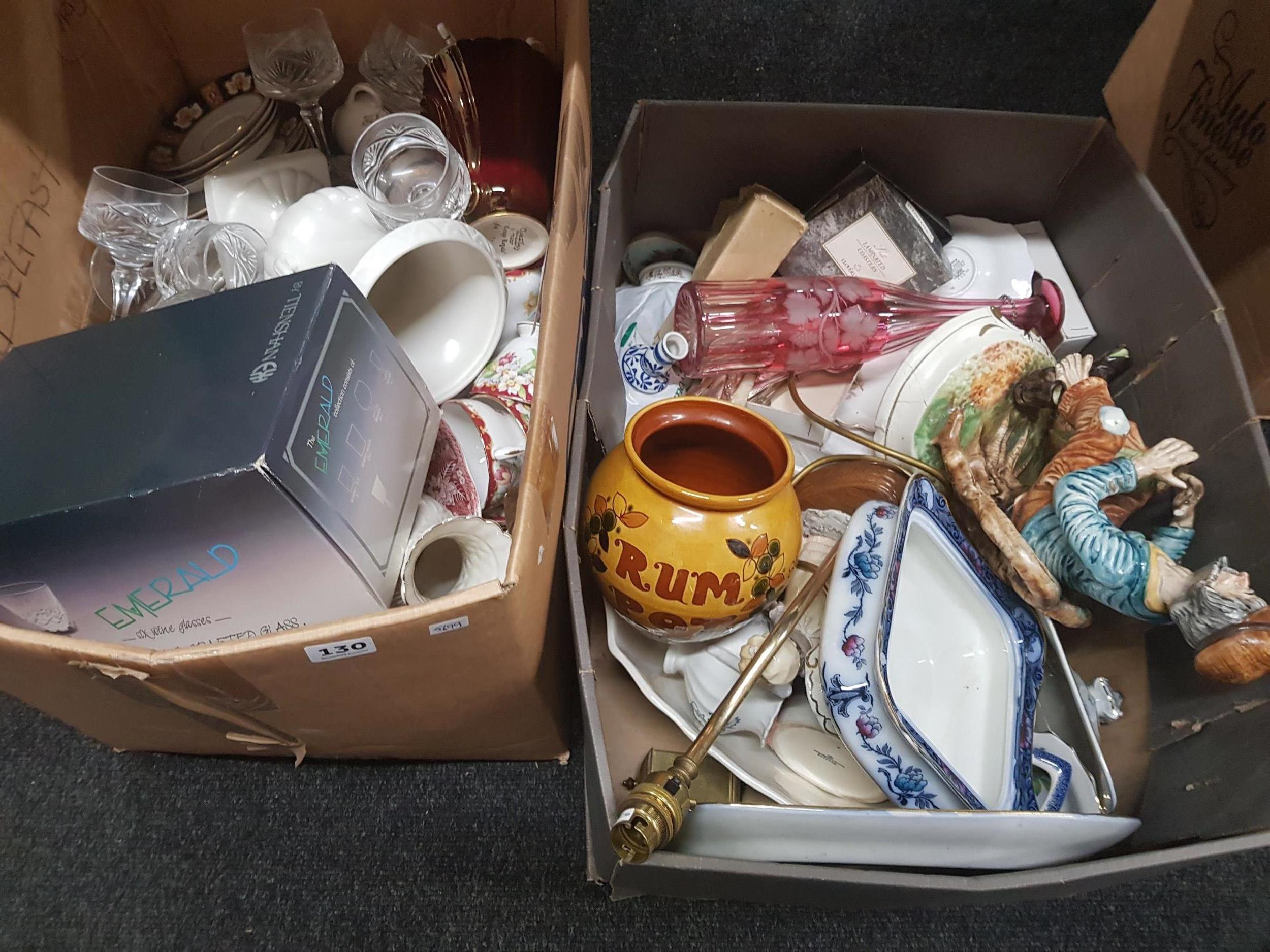 2 GOOD BOX LOTS, CHINA, ORNAMENTS & GLASSWARE