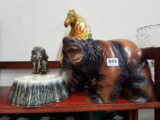 CZECH ELEPHANT FIGURE, ORIENTAL HORSE FIGURE & CARVED BEAR