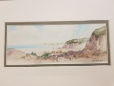 ROWLAND HILL WATERCOLOUR SEASCAPE 26 X 11CMS