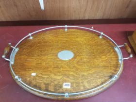 LARGE OAK & SILVER PLATE BUTLERS TRAY