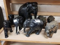 COLLECTION OF EBONY WOOD ELEPHANTS TO INCLUDE SYLVAC