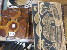 QUANTITY OF WOOD CARVED TRAYS AND COASTERS