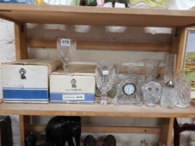 SHELF LOT OF CUT GLASS TO INCLUDE BOXED WATERFORD GLASSES