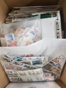 BOX OF STAMPS, COVERS, POSTCARDS