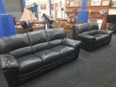 BLACK LEATHER 3+2 SEATER SUITE